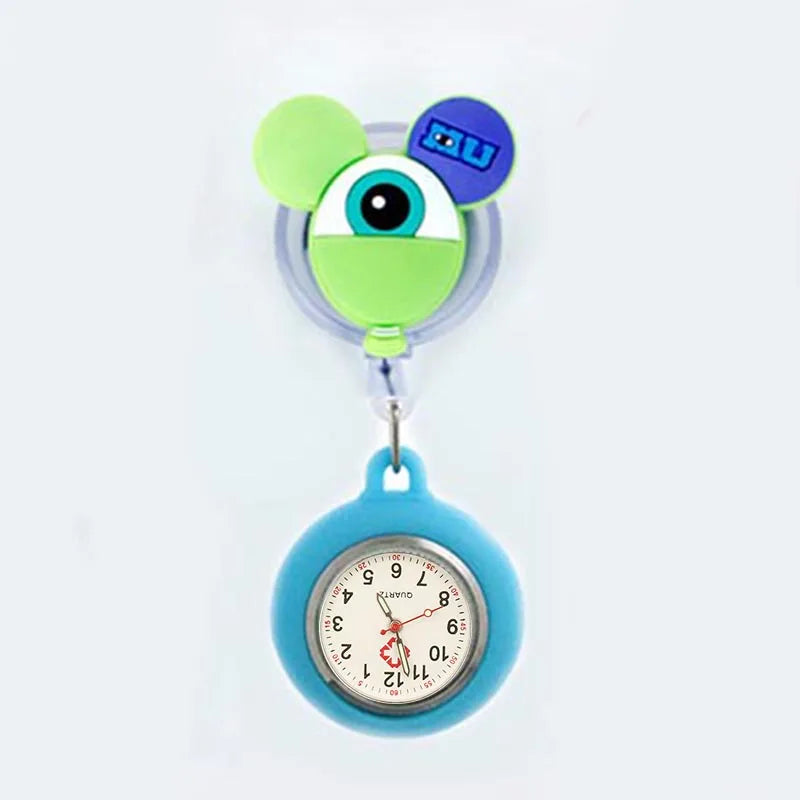 Retractable Cartoon Pattern Nurse Doctor Pocket Hang Clips Watches Colourful Hospital Medical Women Mens Badge Reel Clock