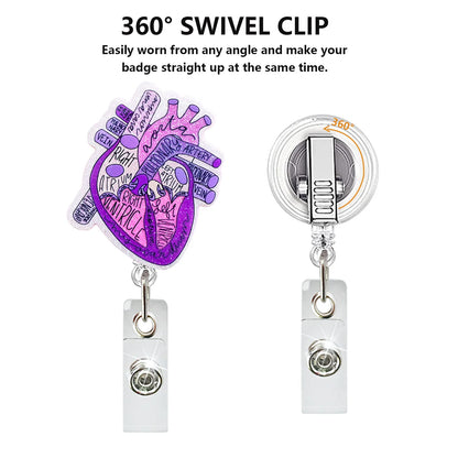 New Arrival Nurse Badge Reels Retractable Badge Holders with Alligator Clip Organ Heart Id Badge Clip for Doctor Nursing Student