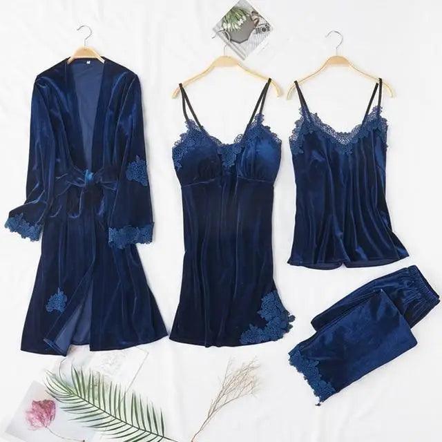 Satin Sleepwear with Robe Nightgown Pants