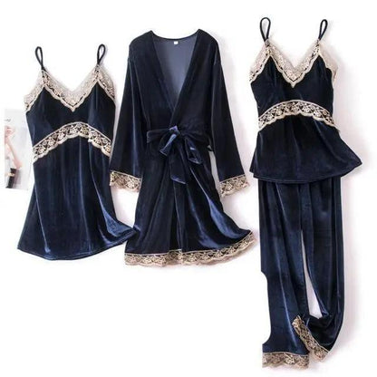 Satin Sleepwear with Robe Nightgown Pants