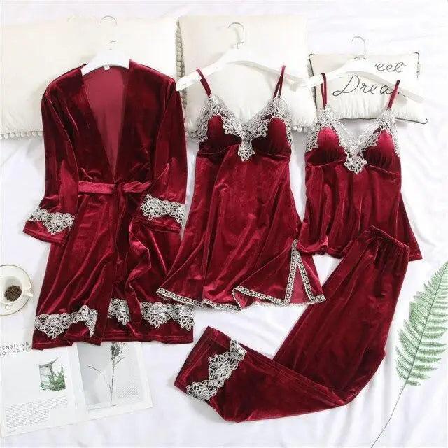 Satin Sleepwear with Robe Nightgown Pants