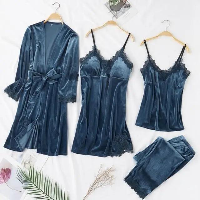 Satin Sleepwear with Robe Nightgown Pants