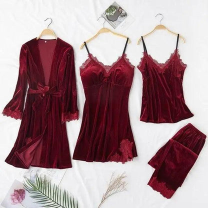 Satin Sleepwear with Robe Nightgown Pants