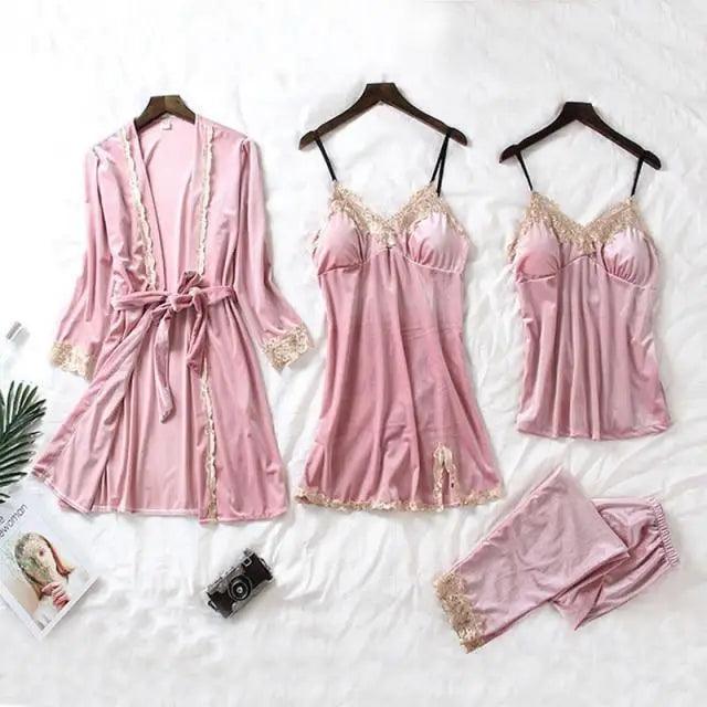 Satin Sleepwear with Robe Nightgown Pants