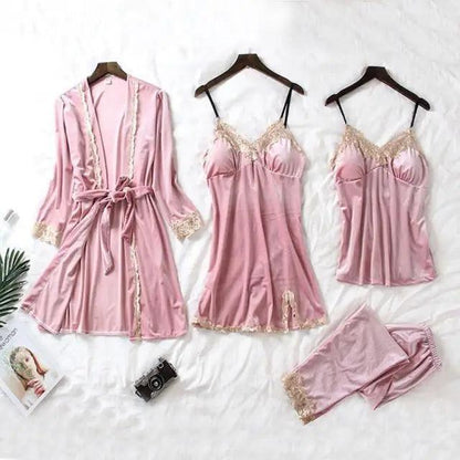 Satin Sleepwear with Robe Nightgown Pants