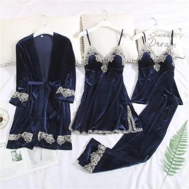 Satin Sleepwear with Robe Nightgown Pants