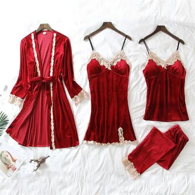 Satin Sleepwear with Robe Nightgown Pants