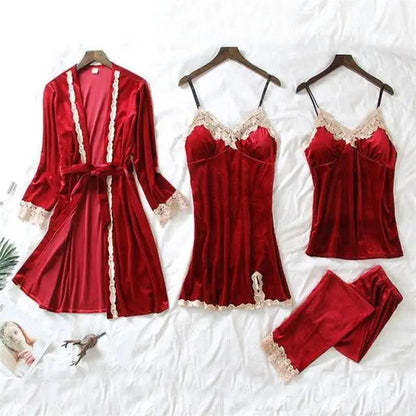 Satin Sleepwear with Robe Nightgown Pants