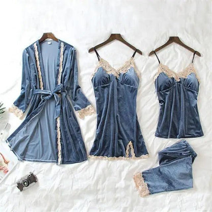 Satin Sleepwear with Robe Nightgown Pants