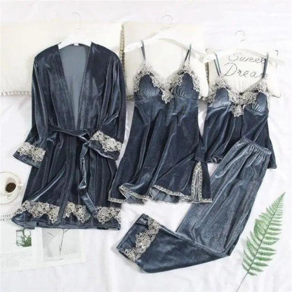 Satin Sleepwear with Robe Nightgown Pants