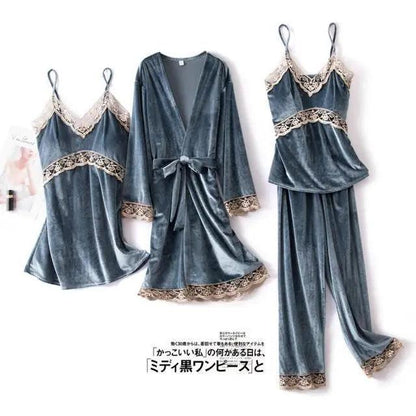 Satin Sleepwear with Robe Nightgown Pants
