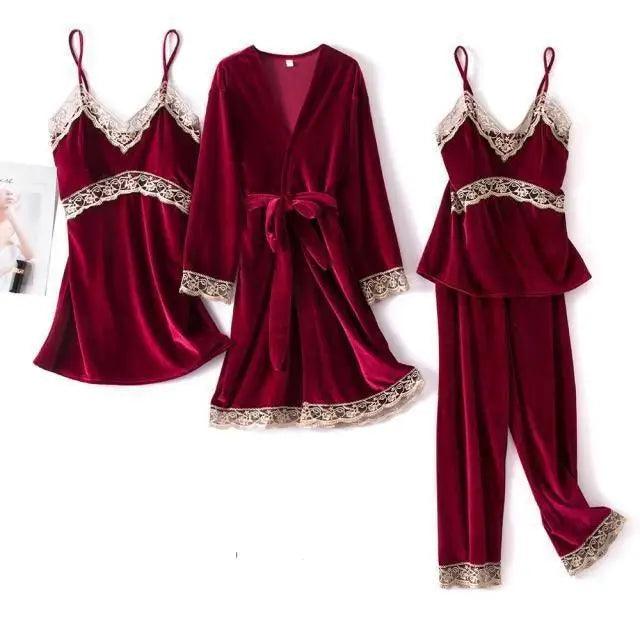 Satin Sleepwear with Robe Nightgown Pants
