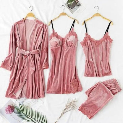 Satin Sleepwear with Robe Nightgown Pants